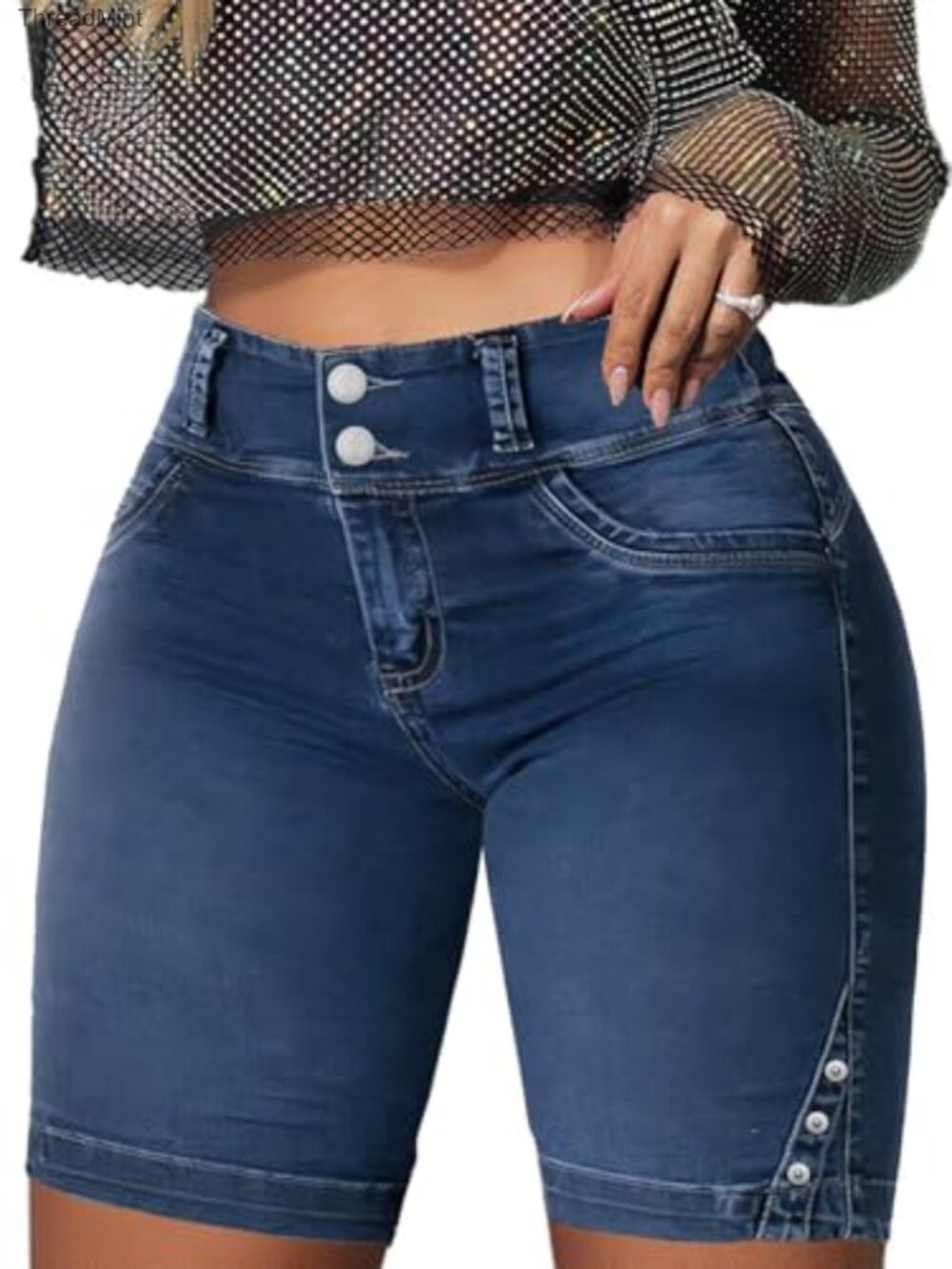 High Waist Bermuda Denim Shorts with Tummy Control for Women